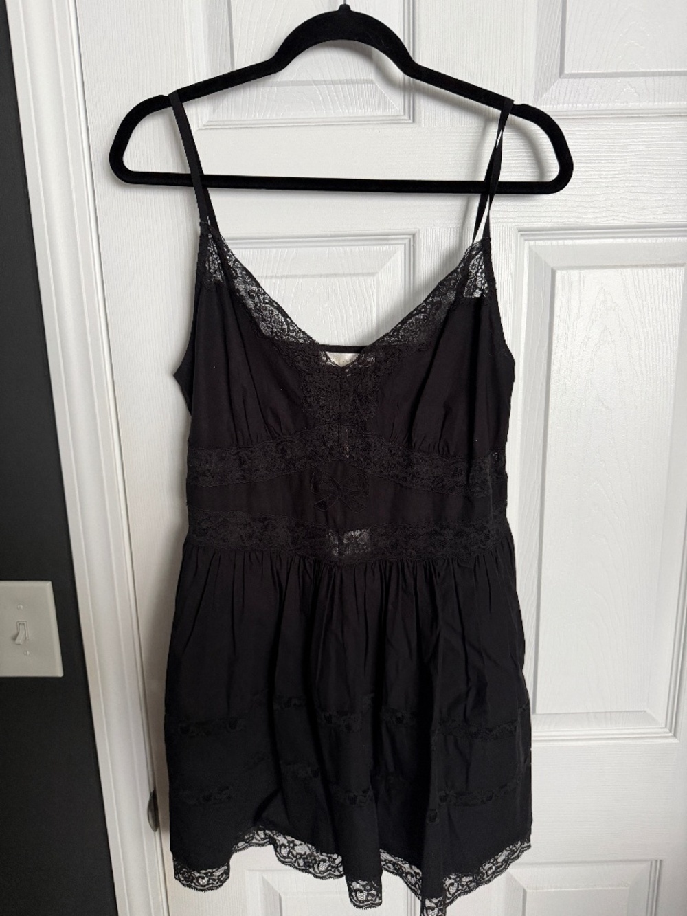 LoveShackFancy Zima Dress Black Lace Mini Dress Size 12 NWT
